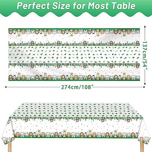 Mkitnvy Nappe Anniversaire en Papier, 4 Pièces Anniversaire Jungle, 137 x 274cm Nappe Anniversaire Fille, pour Enfants Garçons Filles Baby Shower Décorer d'anniversaire Fête à Thème Jungle – Image 3