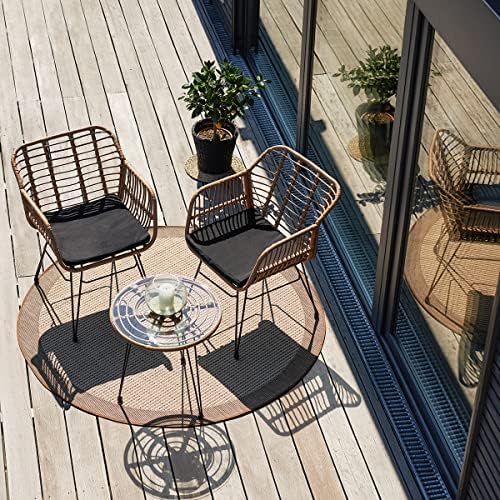 TecTake 800802 Salon de Jardin en Rotin 2 Personnes Résine Tressée Ensemble Table et Chaises Coussins d´Assise Amovibles – Diverses Couleurs (Marron Naturel) – Image 2