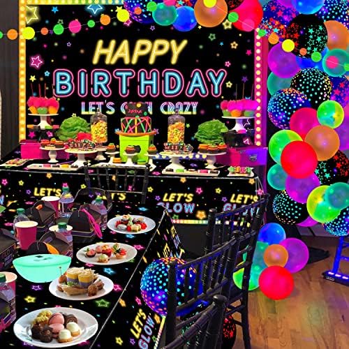 XJLANTTE Lot de 4 nappes de fête Brillantes – Nappes de Table d'anniversaire en Plastique néon Brillant Noire pour décorations de fête d'anniversaire phosphorescentes, 51"x86.6" – Image 6
