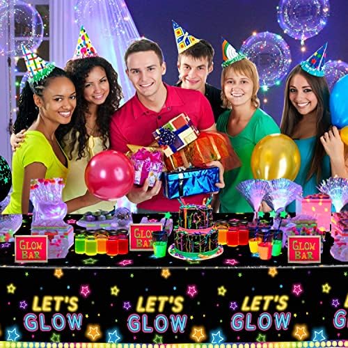 XJLANTTE Lot de 4 nappes de fête Brillantes – Nappes de Table d'anniversaire en Plastique néon Brillant Noire pour décorations de fête d'anniversaire phosphorescentes, 51"x86.6" – Image 4