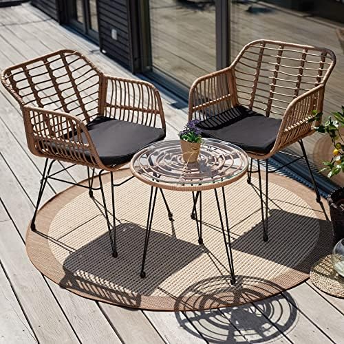 TecTake 800802 Salon de Jardin en Rotin 2 Personnes Résine Tressée Ensemble Table et Chaises Coussins d´Assise Amovibles – Diverses Couleurs (Marron Naturel) – Image 3