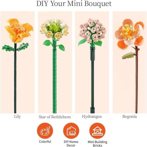 Auspcers Kit de Construction de Bouquet de Fleurs, Adult Botanical Collection Set, Accessoires Décoratifs Créatifs pour la Maison (456 Pieces) – Image 2