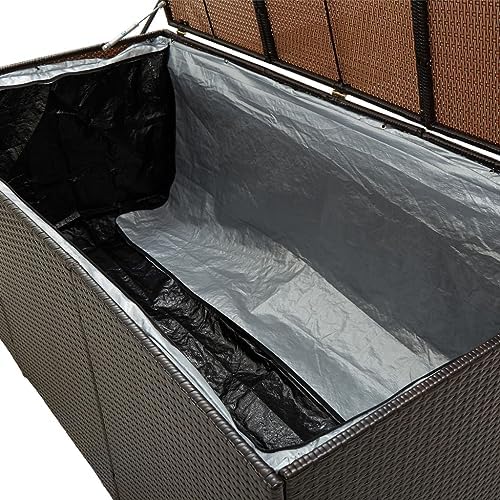 vidaXL Boîte de Rangement de Jardin Coffre de Rangement d'Extérieur Banc de Rangement Stockage Arrière-Cour Résine Tressée 180x90x70 cm Marron – Image 6