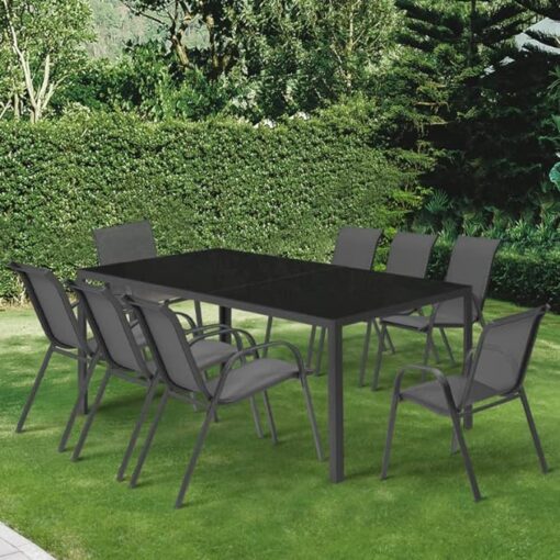 IDMarket - Salon de Jardin Madrid Table 190 CM et 8 chaises empilables Gris Anthracite – Image 5