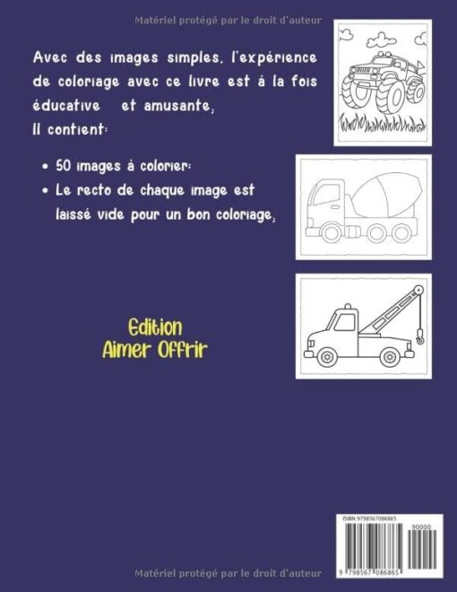 Cahier de Coloriage Camions, Engins et Tracteurs pour Enfants Filles et Garçons de 2 à 6 ans: Livre de Coloriage Relaxant. Carnet de Coloriage Educatif pour les Petits. – Image 2