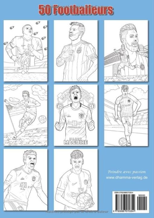 Livre de coloriage de football pour les enfants de 6 à 12 ans: Un super livre foot avec 50 coloriages authentiques de footballeurs professionnels du monde entier. Un excellent livre coloriage enfant – Image 2