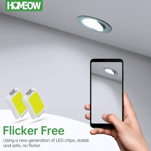 HOMEOW Lot de 12 Spot LED Encastrable Orientable, 5W Spot Led Plafond Encastrable, 450LM 6000K Blanc Froid Spot Encastrable LED Extra Plat 21mm, Spots Encastrés Trou Ø70-80mm, IP20, Blanc, Rond – Image 5