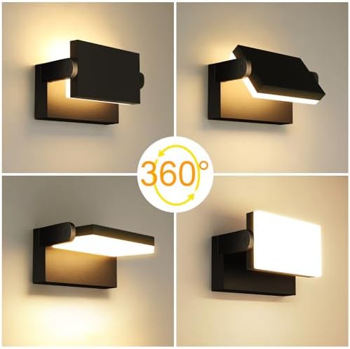 LEDMO 60W Applique Murale Exterieur, 6000Lm éclairage Mural d'extérieur étanche IP65, Lampe Projecteur Exterieur Led Réglable pour Terrasse Entrée Jardin, Noire 3000K. – Image 3