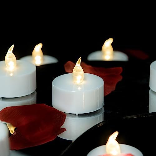 Abrief Lot de 50 bougies chauffe-plat à piles - Bougies chauffe-plat LED réalistes et lumineuses vacillantes sans flamme pour fêtes saisonnières et festives, lampe blanche chaude – Image 7