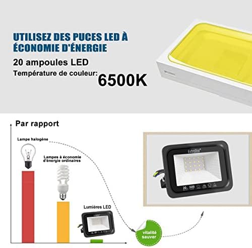 EXTRASTAR Projecteurs LED Extérieur 20W, IP65 Etanche, 1600LM, Spot LED Extérieur, 6500K Blanc Froid, Eclairage de Sécurité, pour Jardin Terrasse Garage Patio Grange Cour, Lot de 2 – Image 5