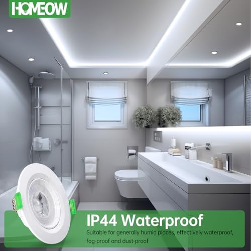 HOMEOW Lot de 12 Spot LED Encastrable Orientable, 5W Spot Led Plafond Encastrable, 450LM 6000K Blanc Froid Spot Encastrable LED Extra Plat 21mm, Spots Encastrés Trou Ø70-80mm, IP20, Blanc, Rond – Image 4