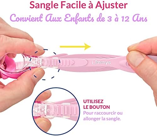 Limmys Lunettes Piscine Enfants – Lunettes Natation Garçons Filles 3 à 12 ans – Lunettes Piscine Antibuée Sangle Réglable, Pont de Nez Flexible et Protection UV – Lunettes de Natation avec Étui – Image 2
