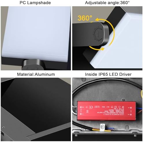 LEDMO 60W Applique Murale Exterieur, 6000Lm éclairage Mural d'extérieur étanche IP65, Lampe Projecteur Exterieur Led Réglable pour Terrasse Entrée Jardin, Noire 3000K. – Image 7