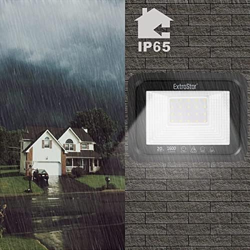 EXTRASTAR Projecteurs LED Extérieur 20W, IP65 Etanche, 1600LM, Spot LED Extérieur, 6500K Blanc Froid, Eclairage de Sécurité, pour Jardin Terrasse Garage Patio Grange Cour, Lot de 2 – Image 4