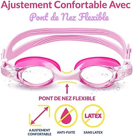 Limmys Lunettes Piscine Enfants – Lunettes Natation Garçons Filles 3 à 12 ans – Lunettes Piscine Antibuée Sangle Réglable, Pont de Nez Flexible et Protection UV – Lunettes de Natation avec Étui – Image 4
