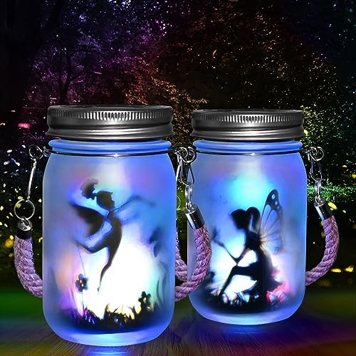 Comius Sharp 2 Pièces Lanterne Solaire Exterieur, Fée de Papillon Dans un Bocal, Lampe de Jardin Solaire LED Étanche à Suspendre, Étanche IP55, Pour Jardin, Intérieur et Extérieur Décoration (Couleur)