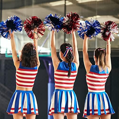 Colexy Pom Poms Cheerleading, 4 Pièces Pompons de Pom-Pom Girl de Couleur, Métallique Boules de Fleurs de Pom Pom avec Poignée, Pompons de Danse pour Sport L'aérobic, Argent Mélangé avec Rouge – Image 6