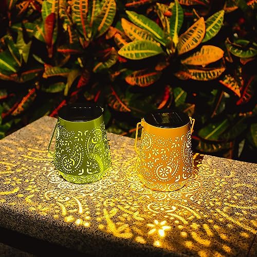 Lanterne Solaire, OxyLED 2 Couleurs Lanterne Solaire Exterieur Jardin IP44 Imperméables Lanterne Solaire Exterieur Lampe Solaires de Jardin Deco Jardin pour Table Patio Cour Clôture Vert Jaunâtre – Image 6