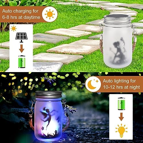 Comius Sharp 2 Pièces Lanterne Solaire Exterieur, Fée de Papillon Dans un Bocal, Lampe de Jardin Solaire LED Étanche à Suspendre, Étanche IP55, Pour Jardin, Intérieur et Extérieur Décoration (Couleur) – Image 6