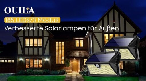 Lampe Solaire Exterieur, 【4 Pack】3 Modes Projecteur Eclairage Avec Detecteur, 185 LED Spot Solaire IP65 Etanche Lumiere Solaire pour Jardin, Garage, Patio – Image 7