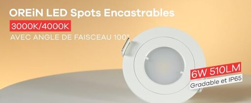 OREiN Spot LED Encastrable IP65 Étanche, Dimmable 6W Blanc Naturel 4000K, Spots de Plafond avec Angle du Faisceau Large 100°, Trou Φ68-72mm, Éclairage Encastrés pour Salle de Bain, Cuisine – Image 7