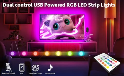 SANSUN Bande lumineuse à LED pour TV - Kit de rétroéclairage USB avec télécommande - 16 couleurs - LED 5050 - Éclairage par polarisation pour HDTV (2 m pour TV de 32-60") – Image 7