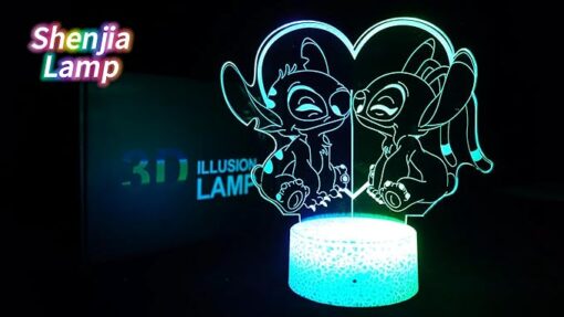 Shenjia Lilo & Stitch - Lampe de chevet 3D avec lumières LED acryliques RVB à couleurs changeantes pour la décoration des chambres d'enfants – Image 7