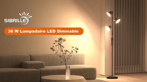 SIBRILLE【2024 Mise à jour Lampadaire LED Dimmable 36W 2500LM Lampadaire sur Pied Salon Avec Télécommande, Lampe sur Pied 4 Températures de Couleur, 3 Lampes Réglable LED pour Salon Chambre Bureau – Image 7