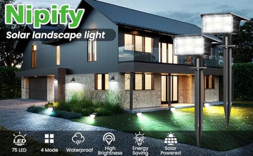 nipify Spot Solaire Exterieur 75 LED, Lot de 6 Lampe Puissante avec Étanche, 4 Modes Réglable Lumiere Exterieur, Eclairage Solaire pour Jardin Chemin (Blanc Froid) – Image 7