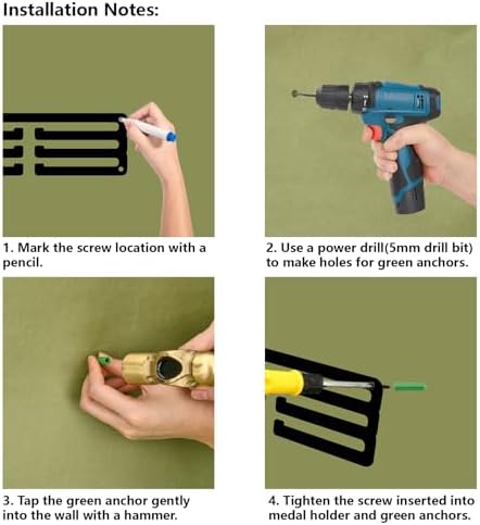 CREATCABIN Porte-Médailles Gymnastique,Présentoir Médailles en Métal à Suspendre en Fer,Petit Support Décoration pour Femme,Badge Mural pour la Maison,Cadeau Médaillé Course,Noir 29x13cm – Image 4