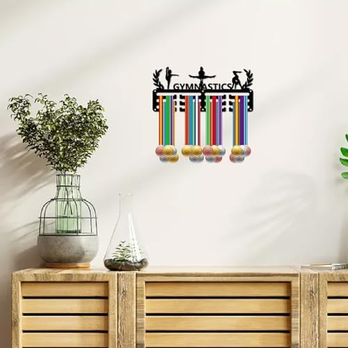 CREATCABIN Porte-Médailles Gymnastique,Présentoir Médailles en Métal à Suspendre en Fer,Petit Support Décoration pour Femme,Badge Mural pour la Maison,Cadeau Médaillé Course,Noir 29x13cm – Image 6