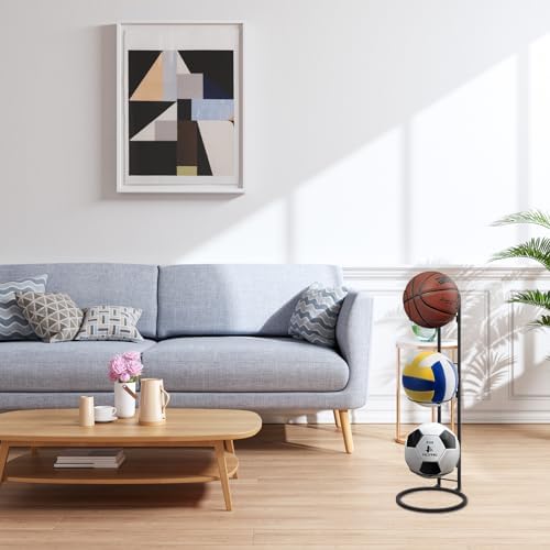 Sporgo Étagère de rangement de ballon de sport : support de basket-ball à 3 niveaux Support vertical de ballon de basket-ball Étagère de rangement pour ballon de basket-ball football volley-ball – Image 4