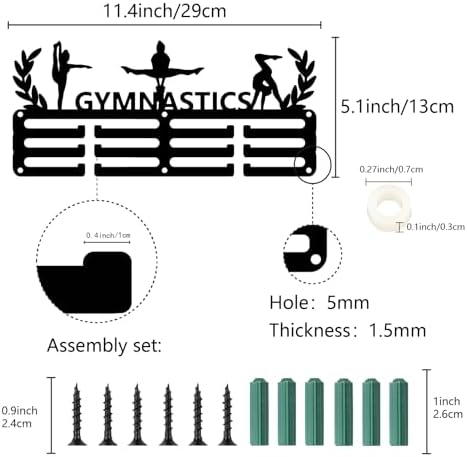 CREATCABIN Porte-Médailles Gymnastique,Présentoir Médailles en Métal à Suspendre en Fer,Petit Support Décoration pour Femme,Badge Mural pour la Maison,Cadeau Médaillé Course,Noir 29x13cm – Image 2