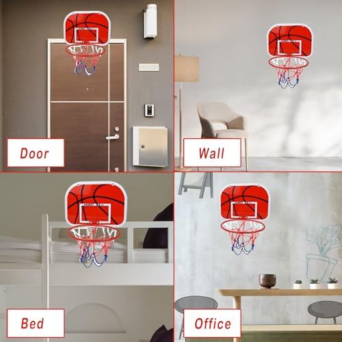 AolKee Panier de Basket Interieur, Mini Panier Basket, Panier Basket Interieur, Panier de Basket Enfant, Mini Panier de Basket pour Chambre, Porte avec 4 balles, Cadeau de Basketball, 40 * 28 cm – Image 3