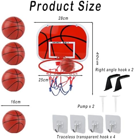 AolKee Panier de Basket Interieur, Mini Panier Basket, Panier Basket Interieur, Panier de Basket Enfant, Mini Panier de Basket pour Chambre, Porte avec 4 balles, Cadeau de Basketball, 40 * 28 cm – Image 6