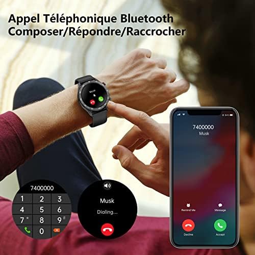 BRIBEJAT BT2 Montre Connectée Homme avec Appel,Montre Intelligente Étanche IP68,10 Mode Montre Sport Homme avec Podomètre Sommeil 128MB Mémoire Musicale,Smartwatch Fitness pour Android iOS,Noir – Image 2