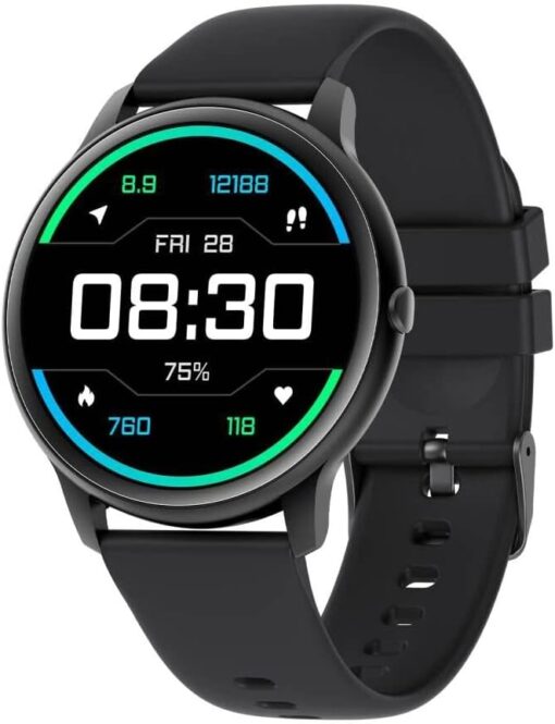 ASIAMENG Montre Connectée Homme Ronde Smartwatch Cardiofréquencemètre Montre Sport Podometre Etanche IP68 Suivi Sommeil Montre Intelligente Bluetooth Notification SMS et Appel per Android iOS Noir