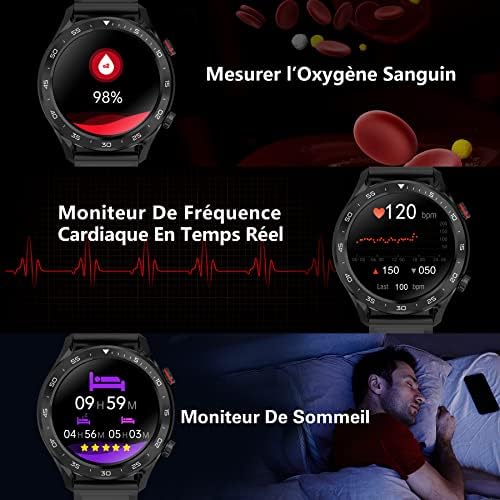 BRIBEJAT BT2 Montre Connectée Homme avec Appel,Montre Intelligente Étanche IP68,10 Mode Montre Sport Homme avec Podomètre Sommeil 128MB Mémoire Musicale,Smartwatch Fitness pour Android iOS,Noir – Image 5