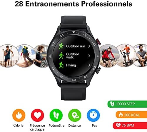 BRIBEJAT BT2 Montre Connectée Homme avec Appel,Montre Intelligente Étanche IP68,10 Mode Montre Sport Homme avec Podomètre Sommeil 128MB Mémoire Musicale,Smartwatch Fitness pour Android iOS,Noir – Image 4