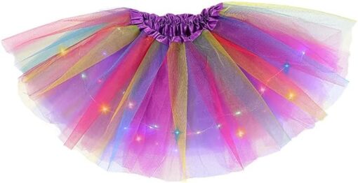 Hifot Tutu Jupe LED Lumineuse Fille, Jupe Danse de Ballet de Paillettes étoiles Tulle Fille,Jupe Halloween Fille Princess - Violet- Taille Unique