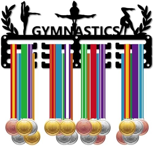 CREATCABIN Porte-Médailles Gymnastique,Présentoir Médailles en Métal à Suspendre en Fer,Petit Support Décoration pour Femme,Badge Mural pour la Maison,Cadeau Médaillé Course,Noir 29x13cm