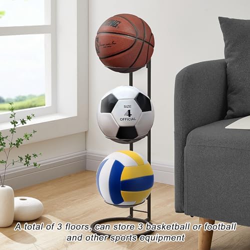 Sporgo Étagère de rangement de ballon de sport : support de basket-ball à 3 niveaux Support vertical de ballon de basket-ball Étagère de rangement pour ballon de basket-ball football volley-ball – Image 7