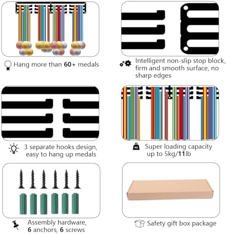 CREATCABIN Porte-Médailles Gymnastique,Présentoir Médailles en Métal à Suspendre en Fer,Petit Support Décoration pour Femme,Badge Mural pour la Maison,Cadeau Médaillé Course,Noir 29x13cm – Image 3