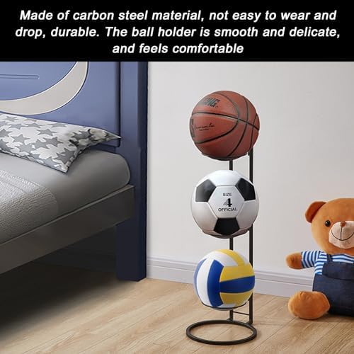 Sporgo Étagère de rangement de ballon de sport : support de basket-ball à 3 niveaux Support vertical de ballon de basket-ball Étagère de rangement pour ballon de basket-ball football volley-ball – Image 3
