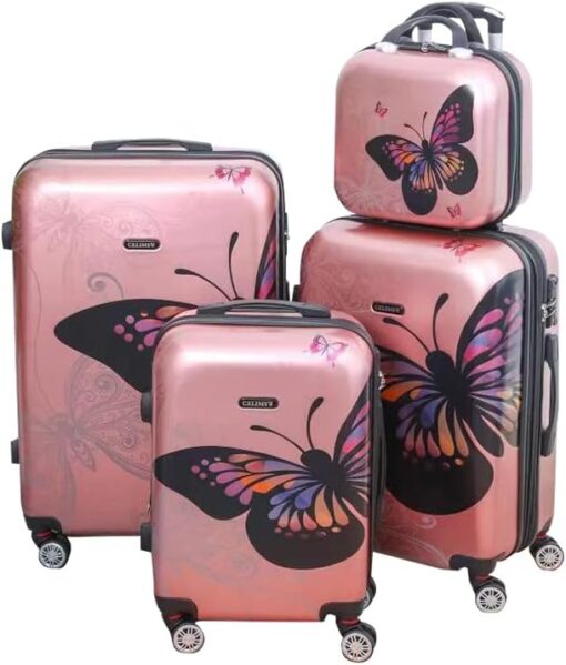 CELIMS - Set Valise en Polycarbonate Rose Gold 4 pièces - Valise Cabine - Valise Moyenne + Valise Grande Taille + Vanity/Trousse de Toilette - Tout Ce Dont Vous Avez Besoin pour Voyager