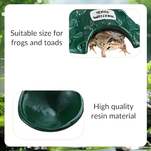 Lamppdcor Habitat de crapat Toad House 8x4in Leaf Motif Grenouille House résine protectrice Habitat de Crapaud avec Panneau de Bienvenue Tapon Mignon pour Jardin extérieur, Zoo, Aquarium, Vert – Image 5