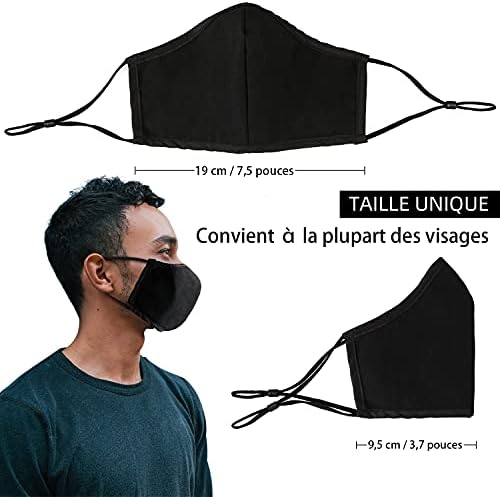ANSTA Masque Tissu 5 Pièces Lavables Masques Faciaux en Coton Multifonctionnel Femmes Hommes Masque en tissu Lavable Tissu réutilisable unisexe Réglable Anti-poussière Doux Noir – Image 4