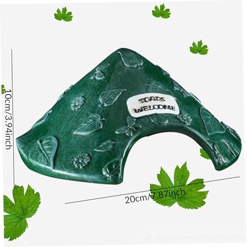 Lamppdcor Habitat de crapat Toad House 8x4in Leaf Motif Grenouille House résine protectrice Habitat de Crapaud avec Panneau de Bienvenue Tapon Mignon pour Jardin extérieur, Zoo, Aquarium, Vert – Image 6