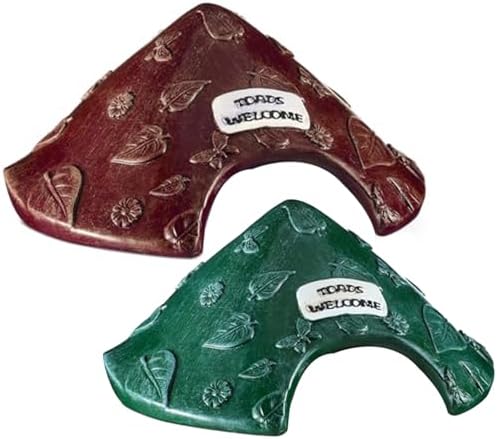 Lamppdcor Habitat de crapat Toad House 8x4in Leaf Motif Grenouille House résine protectrice Habitat de Crapaud avec Panneau de Bienvenue Tapon Mignon pour Jardin extérieur, Zoo, Aquarium, Vert – Image 2