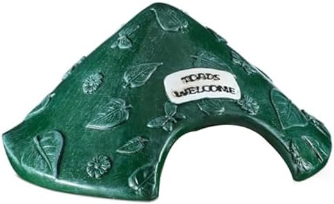 Lamppdcor Habitat de crapat Toad House 8x4in Leaf Motif Grenouille House résine protectrice Habitat de Crapaud avec Panneau de Bienvenue Tapon Mignon pour Jardin extérieur, Zoo, Aquarium, Vert